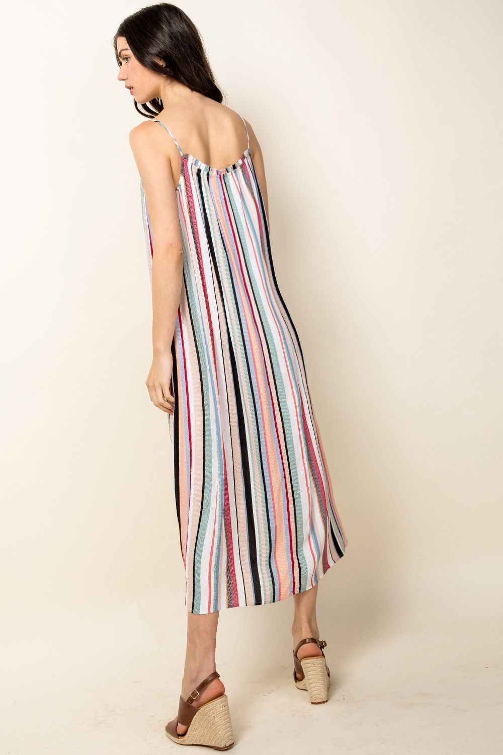 Spaghetti Strap Stripe Midi Dress